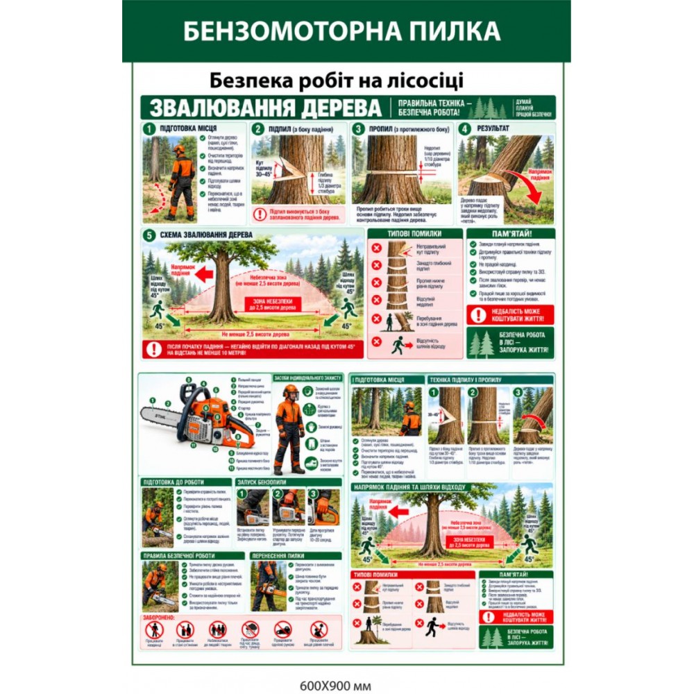 Стенд "Бензомоторная пила. Безопасность работ на лесосеке. Валка деревьев"